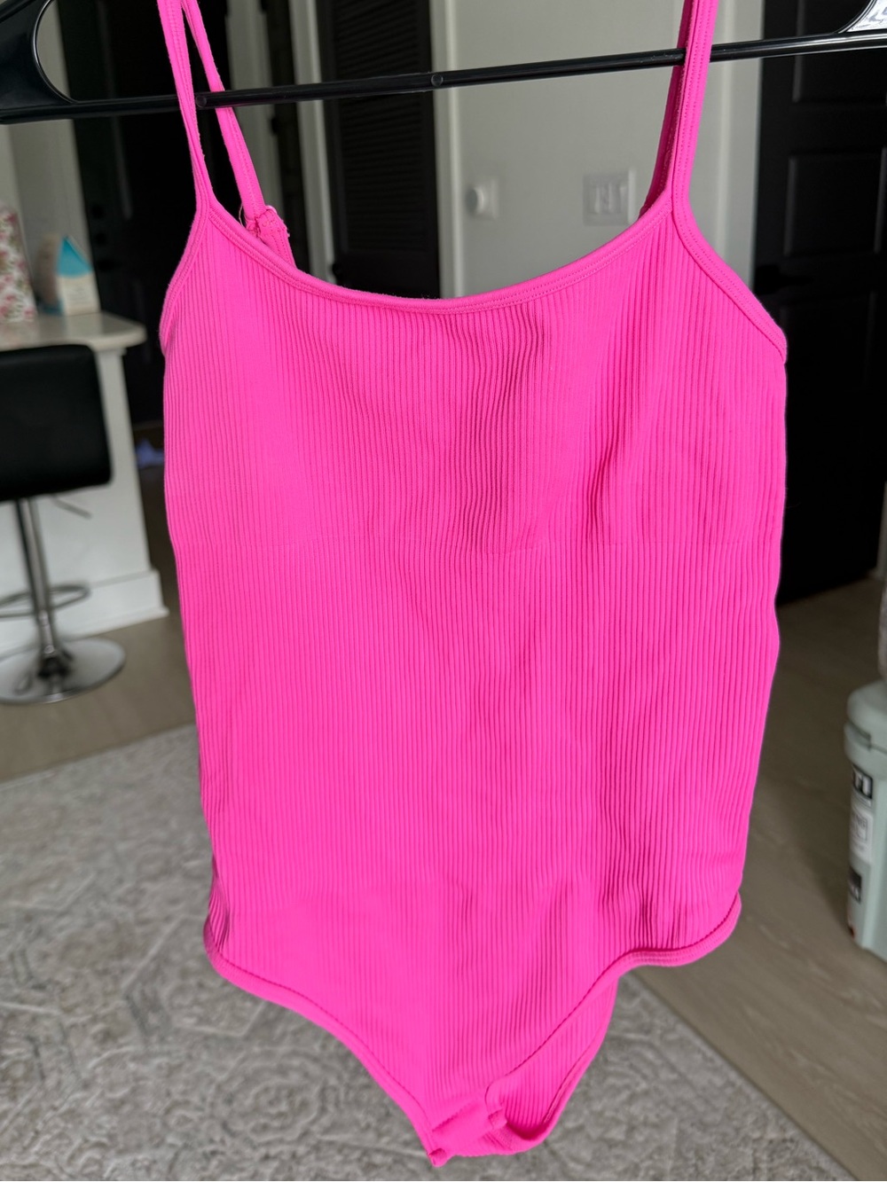 Women's Hot Pink Ribbed Camisole Bodysuit